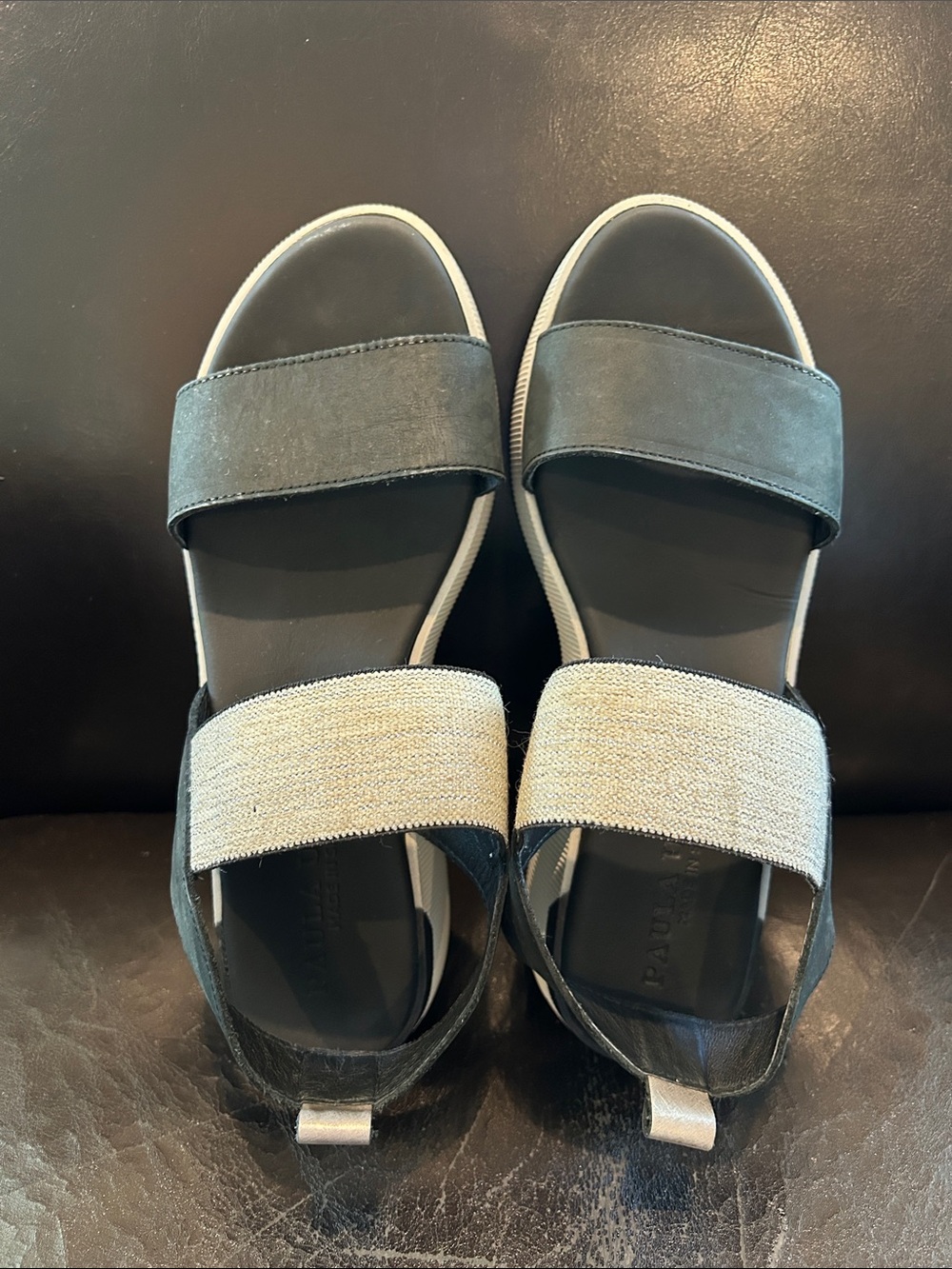 Paula Urban-Women’s Black and Cream Dual-Strap Sandals